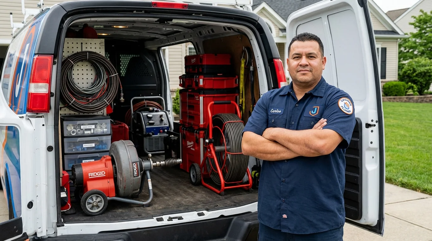 Professional drain cleaning equipment and Johns Plumbing LLC plumber in Maryland Heights