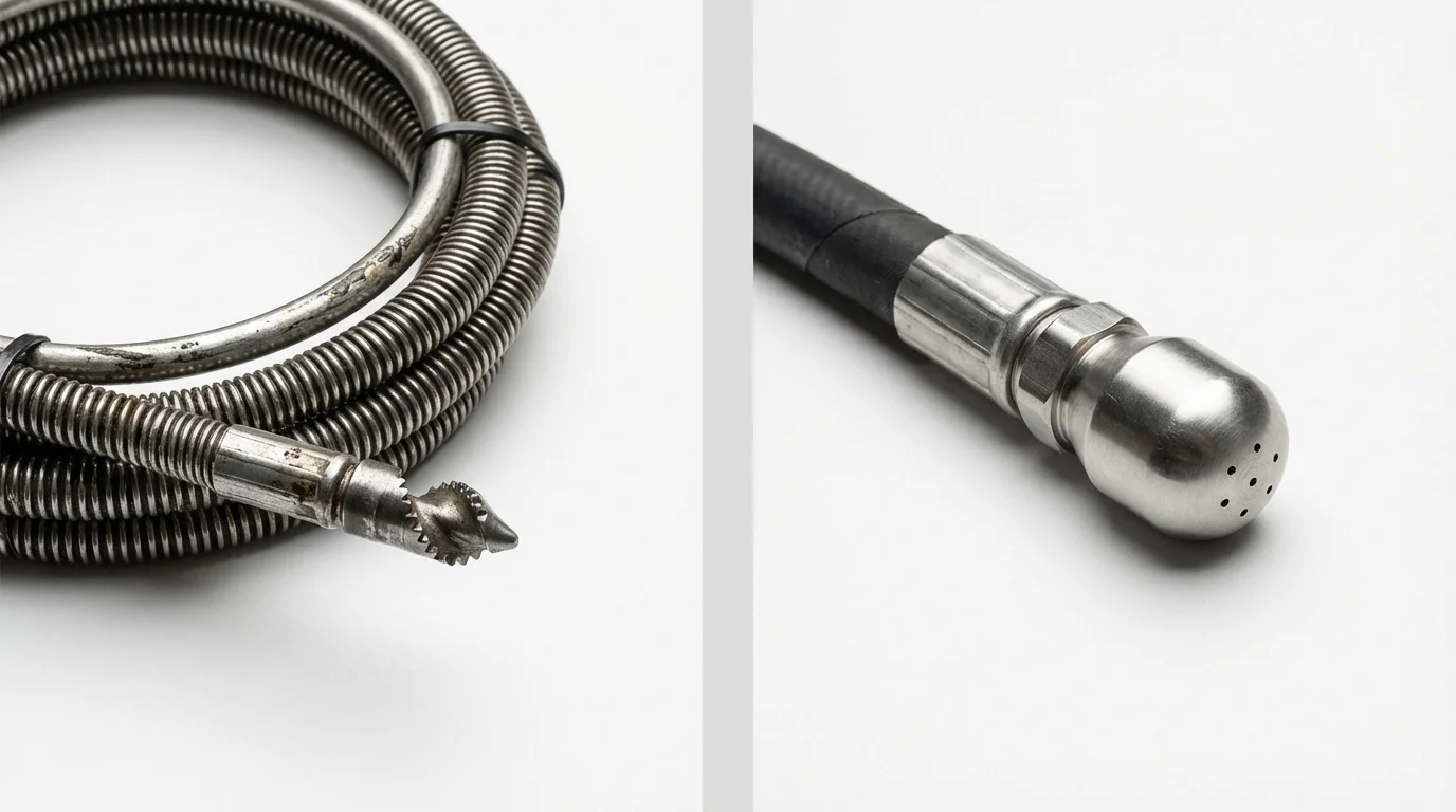 Drain snake cable and hydro jetting nozzle used for drain cleaning in Maryland Heights, MO