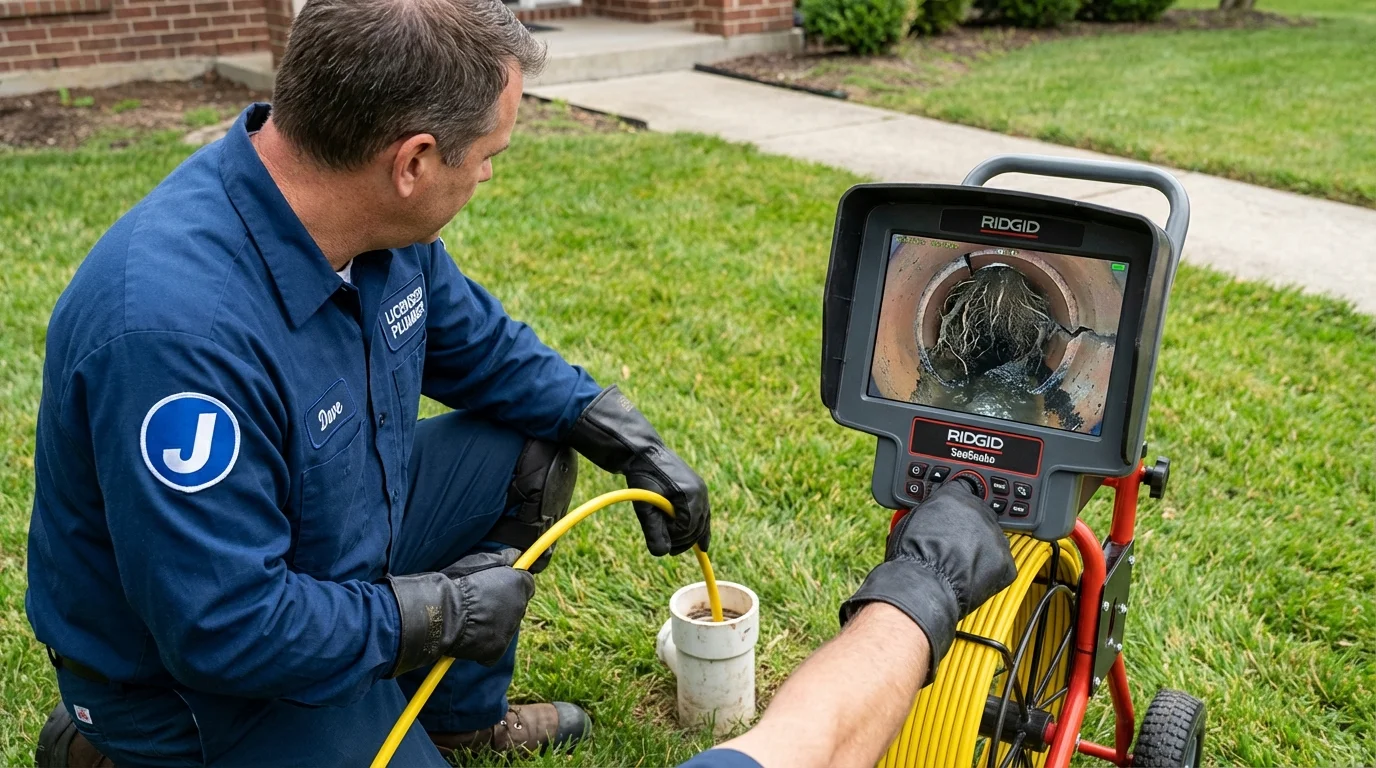 Sewer camera inspection being performed by Johns Plumbing LLC in Maryland Heights