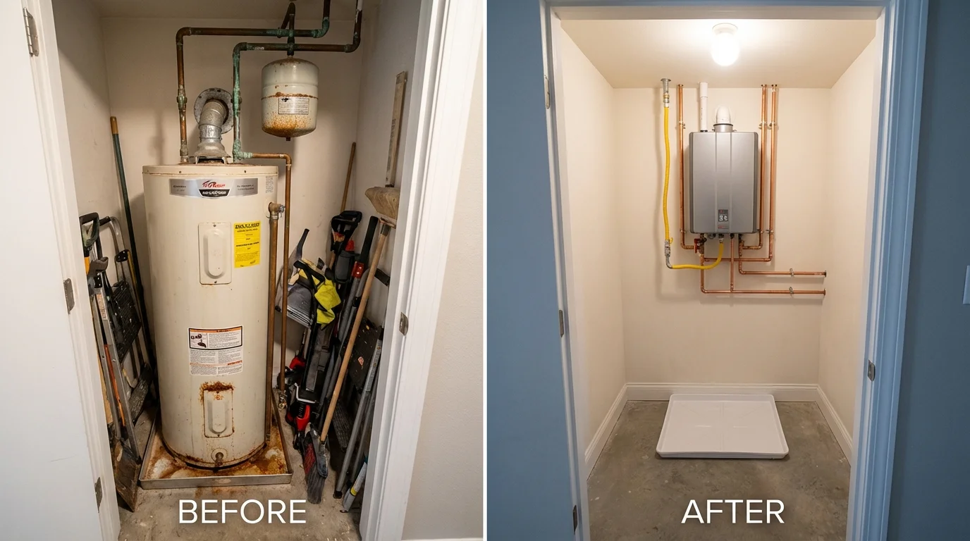Tank water heater versus wall-mounted tankless unit comparison for Maryland Heights, MO homeowners
