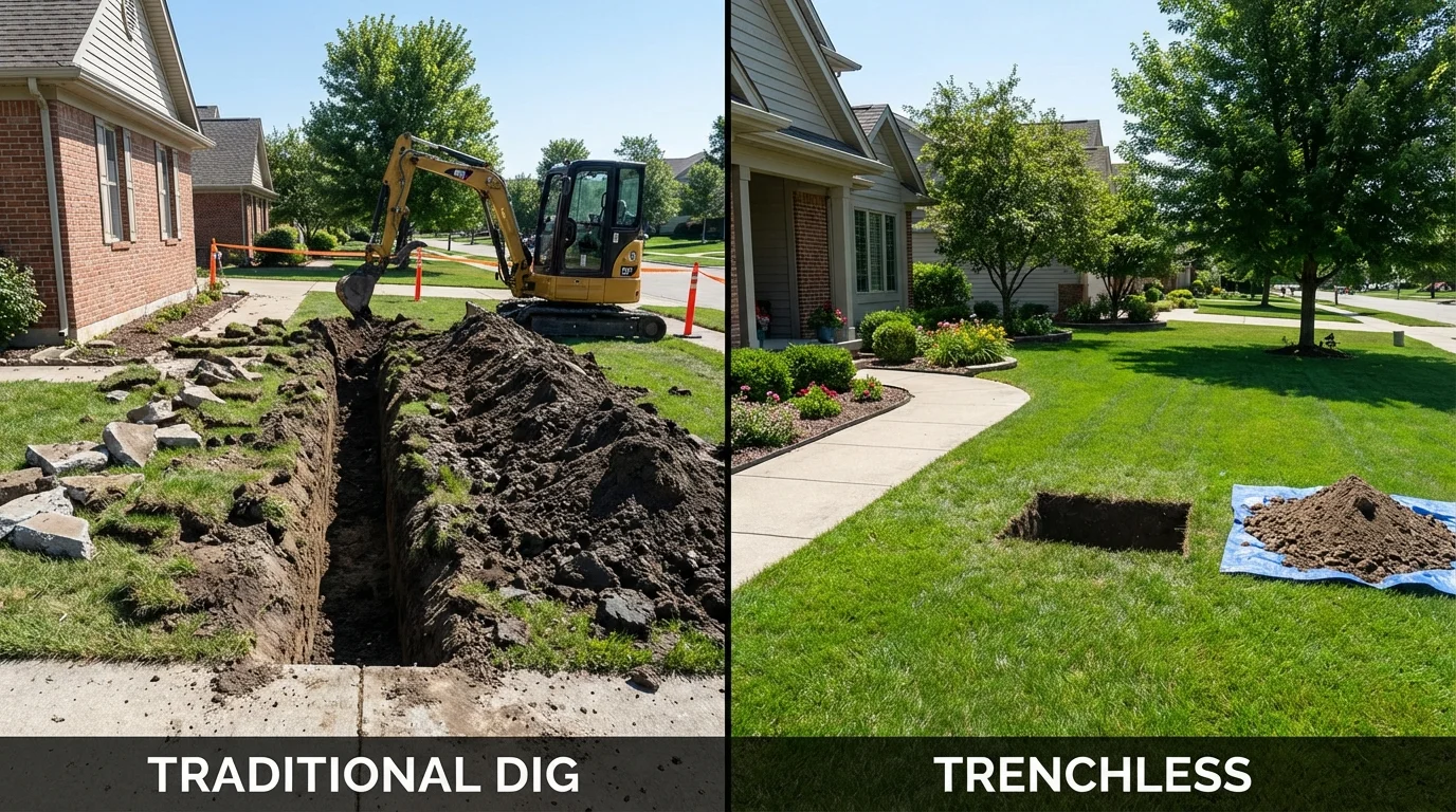Trenchless sewer repair with minimal yard damage versus traditional excavation in Maryland Heights, MO